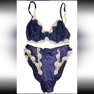 La perla blue leated bra and underwear set